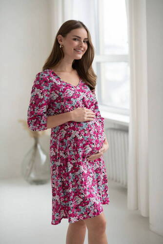 Миди рокля за бременни и кърмачки Lovely Dress с 3/4 ръкав от Milk&Love с цветя