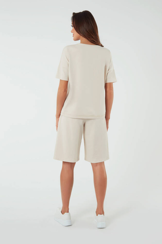 Madri Блуза с къси ръкави Италианска мода - бежова 