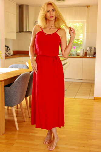 Grace Mirale – Дълга рокля от вискоза с цепка | Полско производство - червено