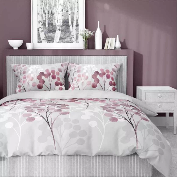 5223 B Спално бельо от сатен с клонки в нюанси на розово Detexpol сиво