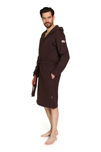 Doctor Nap 7332 – Мъжки памучен халат с качулка | 100% памук, полско производство - брауни
