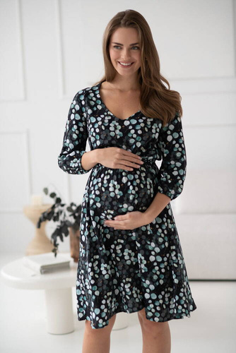 Lovely Dress Миди рокля за бременни и кърмачки с 3/4 ръкави Milk&Love с евкалиптови листа