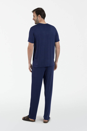Akord Мъжка пижама с къс ръкав и дълъг панталон Италианска мода - тъмносиньо