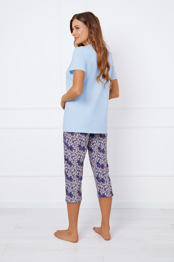 Carbonia Дамска пижама с къс ръкав и 3/4 панталон Италианска мода - синьо/печат 