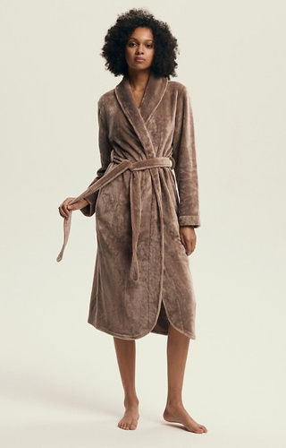 43595 Дамски халат Dextra Henderson Coffee - мек, с връзки, дължина до коляното