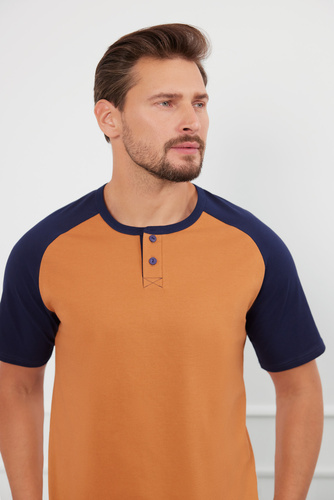 Alexander Мъжка пижама с къс ръкав и дълъг панталон Италианска мода - коняк/гранат 