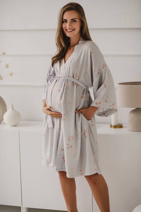  Flowers on Blue szlafrok bambusowy ciążowy Milk&Love niebieski 