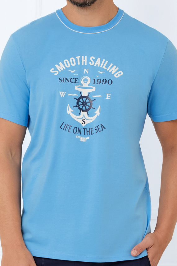 Порт Мъжка пижама с къс ръкав, къси панталони Италианска мода - синьо