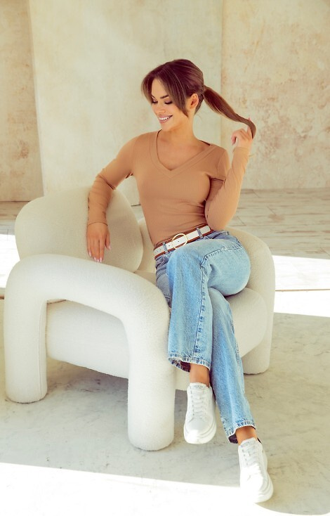 Eleonor Eldar Active beige – дамска блуза от рипсена вискоза, дълъг ръкав