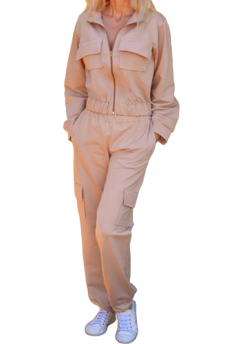 Памучен дамски анцуг Mili Mirale, удобен комплект с джобове - полско производство - бежов