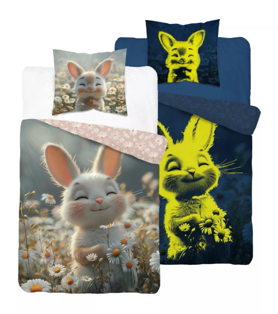5548 A Fluo 95 Светещо в тъмното спално бельо, зайче на цветя, 100% памук | За деца Detexpol