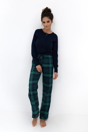 Дамска пижама Cassandra Sensis - памучна, дълга, карирана