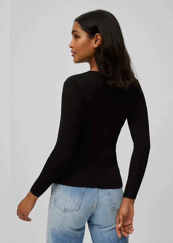Дамска термо тениска Ysabel Mora 70018 в черно - топла, дишаща, с дантела и дълъг ръкав