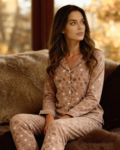 482/434 Дамска пижама Smile 4 Cornette - памучна, с копчета, с яка