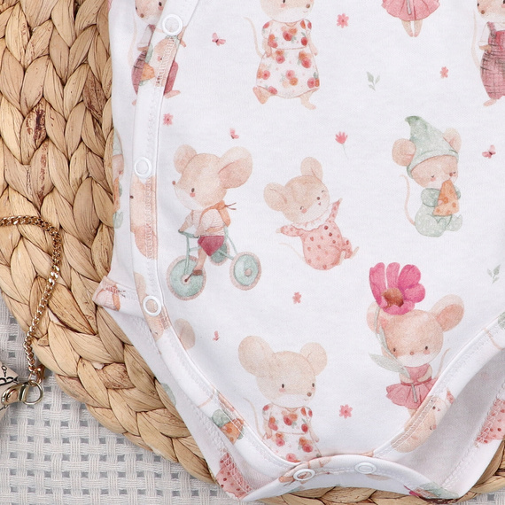 Бебешко боди Nini Little Mouse органичен памук тип прегърни ме къс ръкав