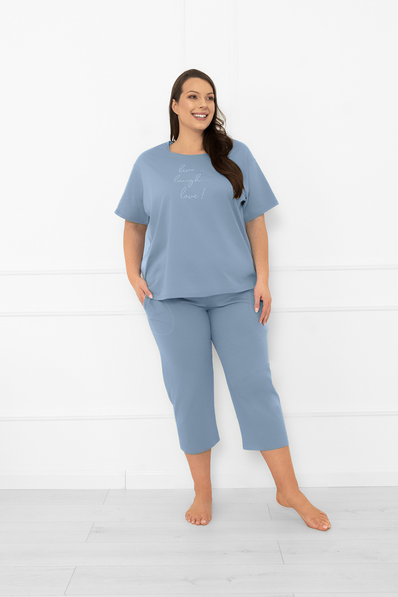 Дамска пижама Ksara - къс ръкав, панталон 3/4, памук Италианска мода - стомана 