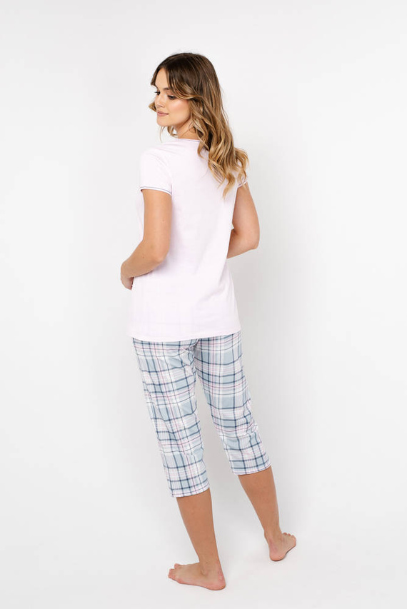 Glamour Дамска пижама с къс ръкав и 3/4 панталон Италианска мода - розово/принт