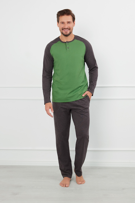 Alexander Мъжка пижама с дълъг ръкав и дълъг панталон Италианска мода - зелена/c.меланж