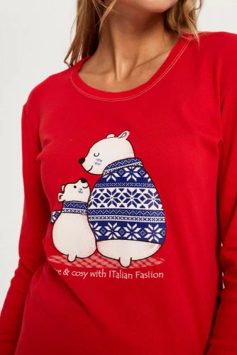 Arktyka Дамска пижама с дълъг ръкав и дълъг панталон Италианска мода - червено/принт