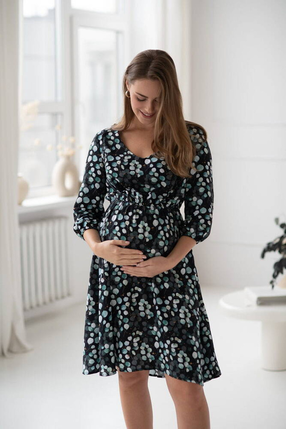 Lovely Dress Миди рокля за бременни и кърмачки с 3/4 ръкави Milk&Love с евкалиптови листа