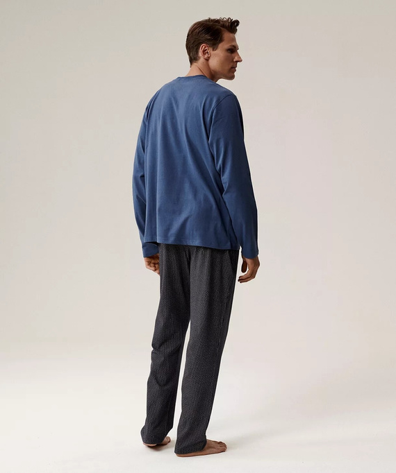 Мъжка пижама NMP-389 Atlantic – синя памучна, с дълъг ръкав, стилен комплект за студени нощи