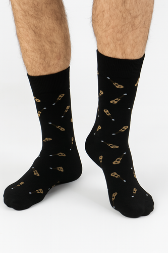 Мъжки чорапи Милена Авангард 0125-122 – Малки китари | Памук, без налягане, полско производство - черен