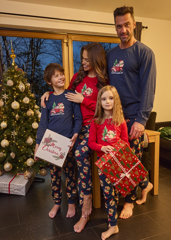 594/186 592/186 Пижама за момичета Teddy Cornette - Коледа, Червена, Памучна