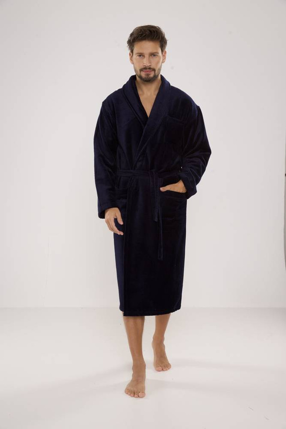 803 / 819 Мъжки халат от двойна материя Forex - изцяло тъмносин (тъмносин)