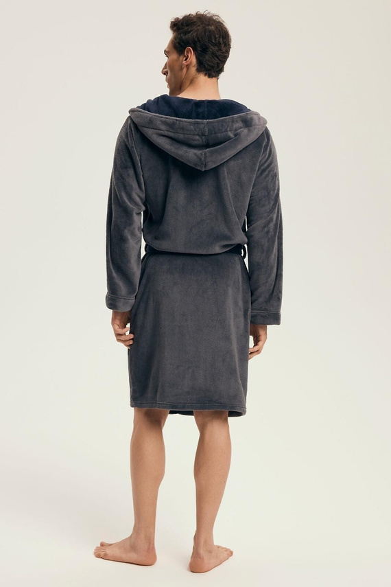 Мъжки халат Henderson 43377 Natch, сив - качулка, топла плетка, комфорт и елегантност