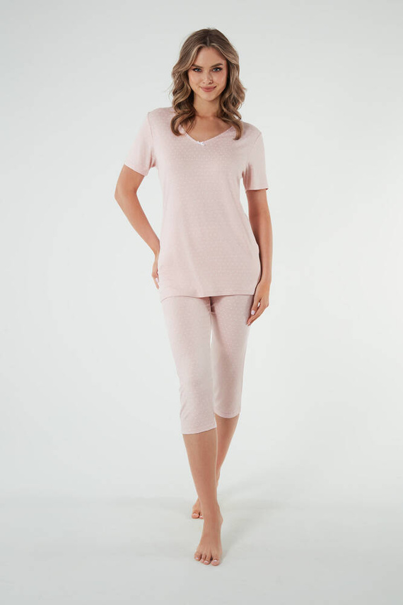 Puntini Дамска пижама с къс ръкав и 3/4 панталон Италианска мода - прахово розово 