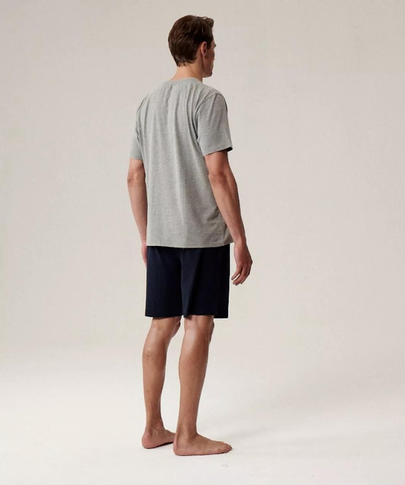 Мъжка пижама NMP-396 - сива тъмносиня и памук, къс ръкав, лека и удобна за лятото