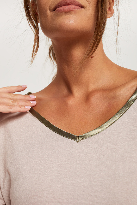 Индонезия Дамска пижама 3/4 ръкав, 3/4 панталон Италианска мода - бежово/принт