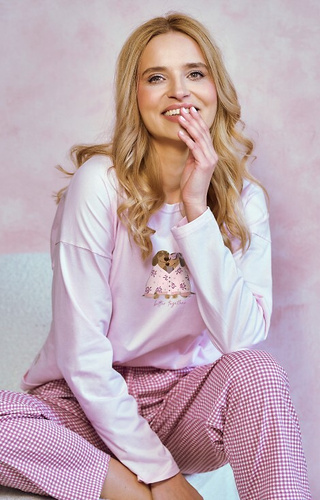 3434 Дамска пижама Elisa Taro – 100% памук, дълги ръкави, щампа куче