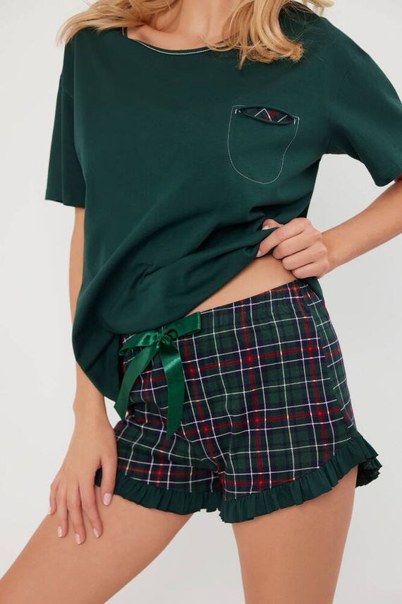 Foggia Дамска пижама с къс ръкав, къси панталони Италианска мода - зелено/печат 