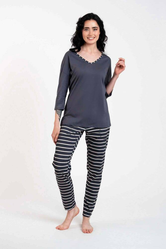 Betty Дамска пижама с 3/4 ръкав и дълъг панталон Италианска мода - графит/графит