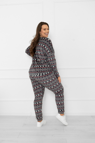 Дамски комплект Navara - поларен комплект с коледен десен с елени Италианска мода - графит