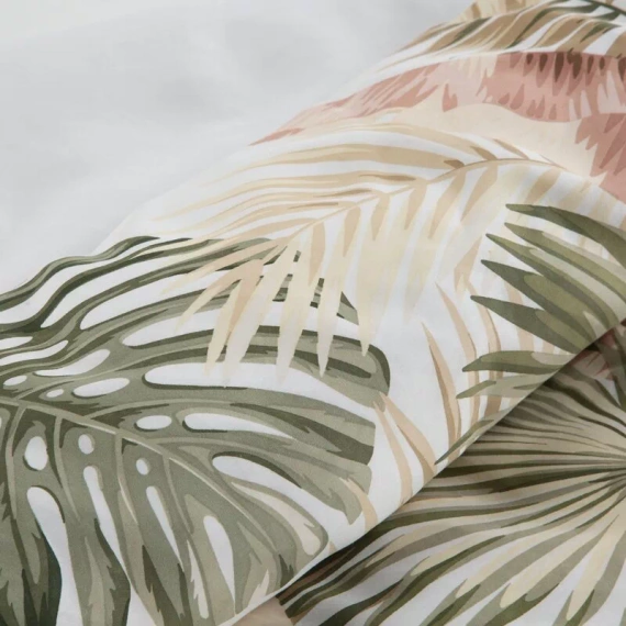 Пролет 29 Цветя спално бельо сатен евро пердета бяло/зелено