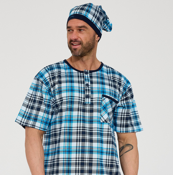 Cornette 109/38– мъжка нощница от 100% памук с къс ръкав, копчета и джоб