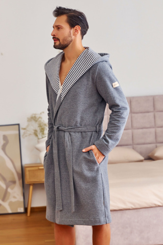 7230 Мъжки халат Doctor Nap - памук, качулка, елегантни покрития - тъмно сив