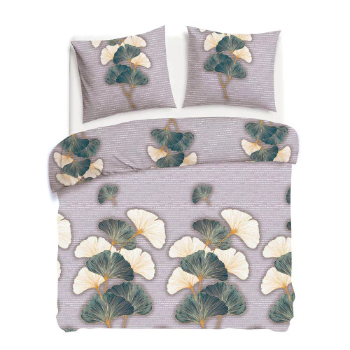 31510/2 Комплект спално бельо от фланел Flanellove Darymex бежово-зелени листа от гинко – комплект, 100% памук, топъл и мек