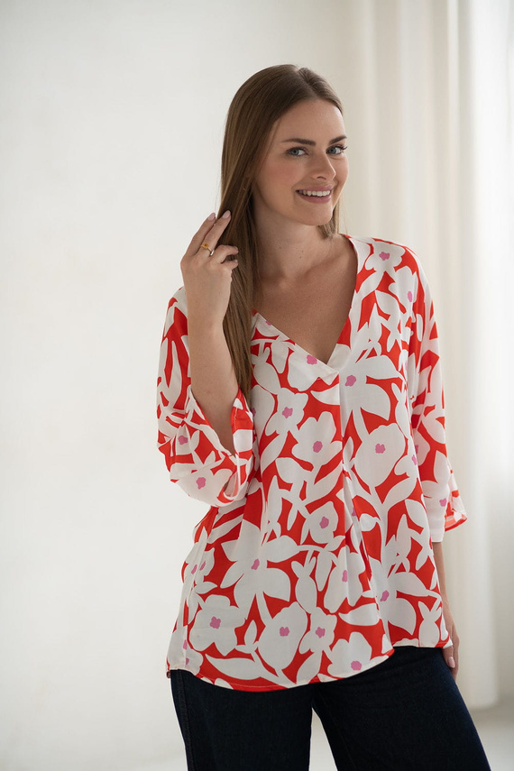 Блуза за бременни и кърмачки на цветя Mamafullness Milk&Love – вискоза, 3/4 ръкав, oversize