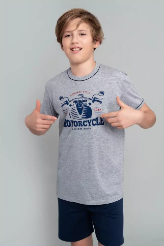 Пижама за момчета Gibson с къс ръкав, панталон Италианска мода - меланж