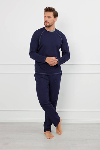 Salomon Мъжка пижама с дълъг ръкав и дълъг панталон Италианска мода - тъмносиньо/синьо