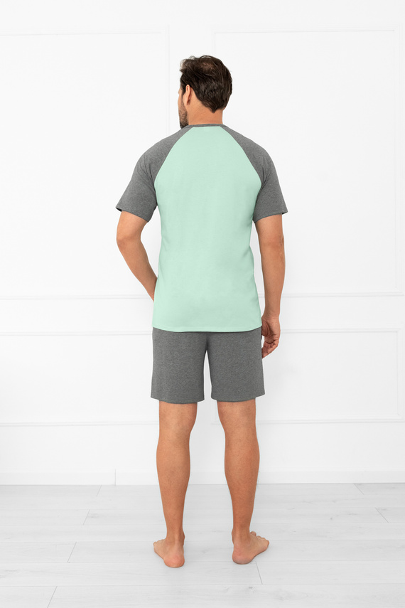 Мъжка пижама Aleksander Italian Fashion - къси ръкави и къси панталони, 100% памук - цвят сажър/меланж 