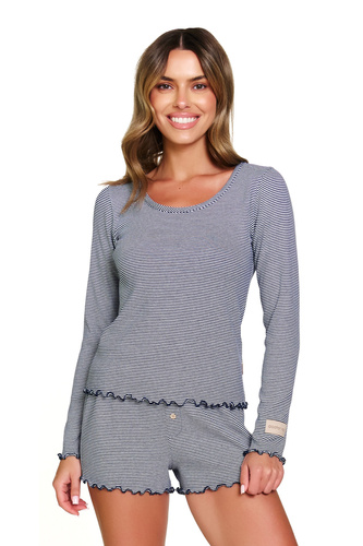 7176 Doctor Nap – Дамска памучна пижама с дълъг ръкав и къси панталонки | Полско производство - къпина