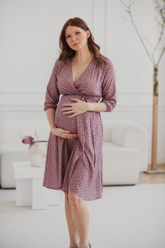 Рокля за бременни и кърмачки Milk Shake, 3/4 ръкав Milk&Love, лила на точки