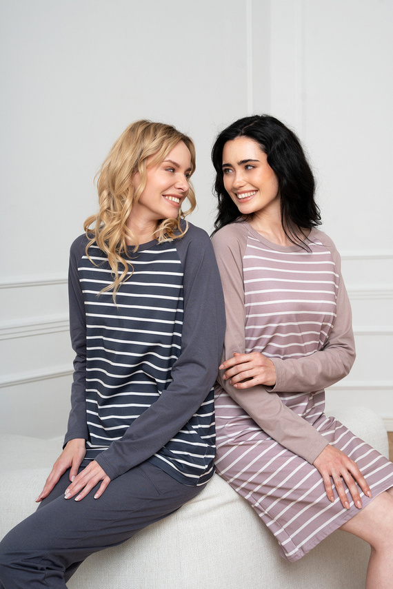 Oda Дамска пижама с дълъг ръкав и дълъг панталон Италианска мода - графит/графит