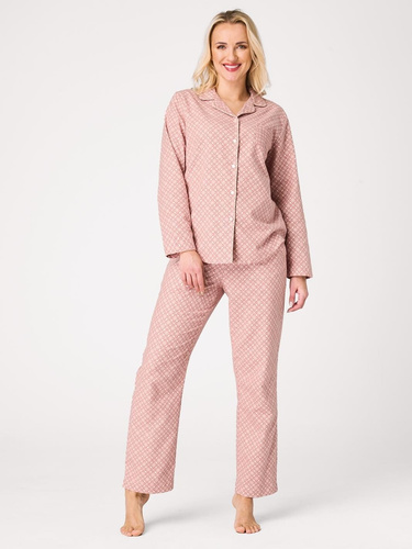 Дамска пижама Key LNS 743 розова – фланелена, с копчета, 100% памук