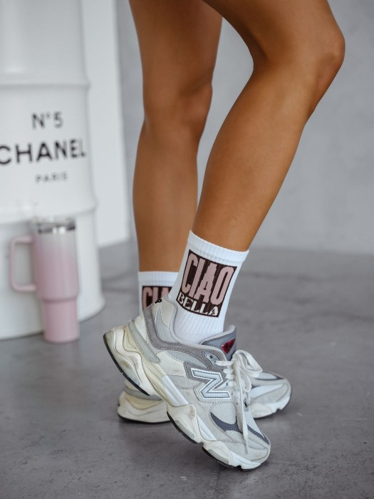0200-174 Дамски чорапи Милена - бели с надпис "Ciao Bella" - 2 бр.