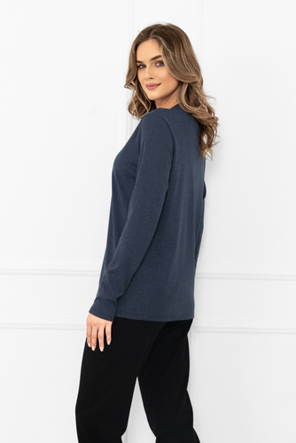 Дамска блуза Gordo Italian Fashion, тъмносиня - класическа, памучна, с дълъг ръкав